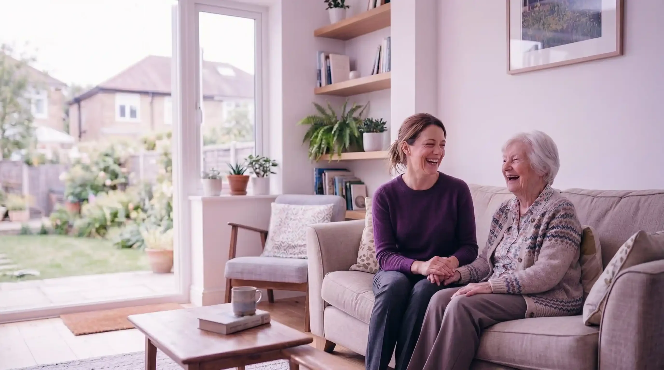Caregiver holding an elderly lady