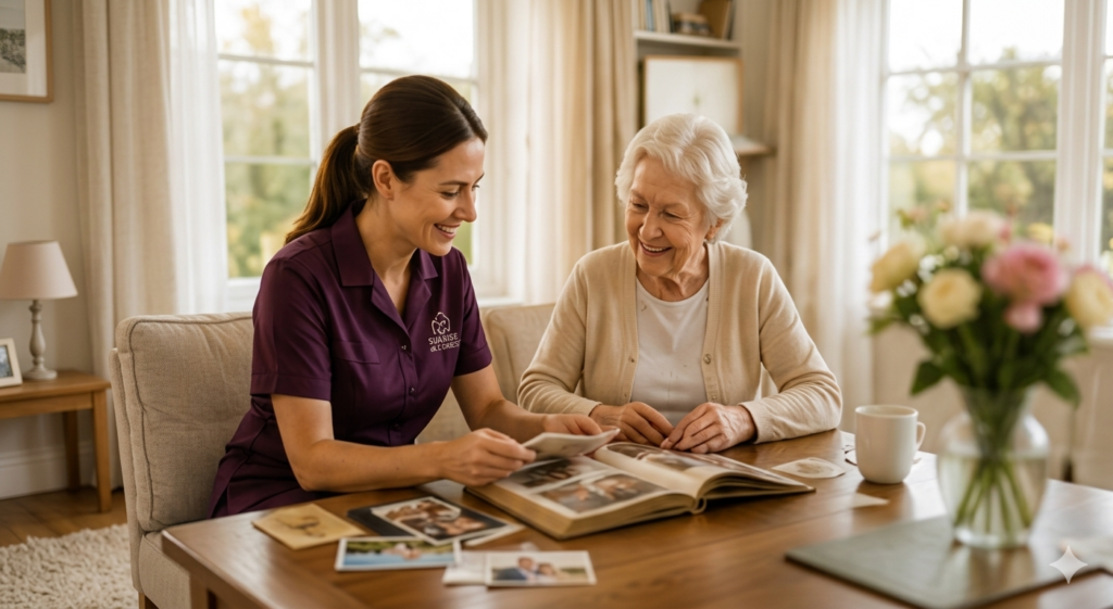 Illustrated scene of compassionate home care support