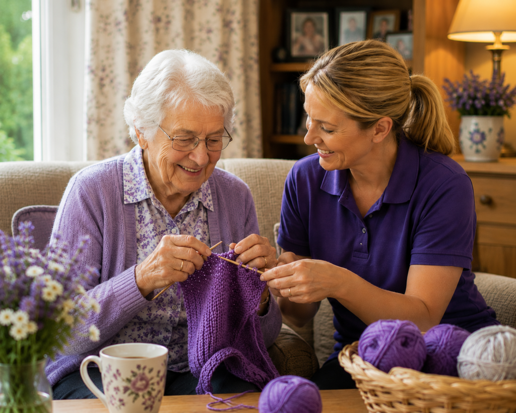 Home care illustration showing a dedicated carer