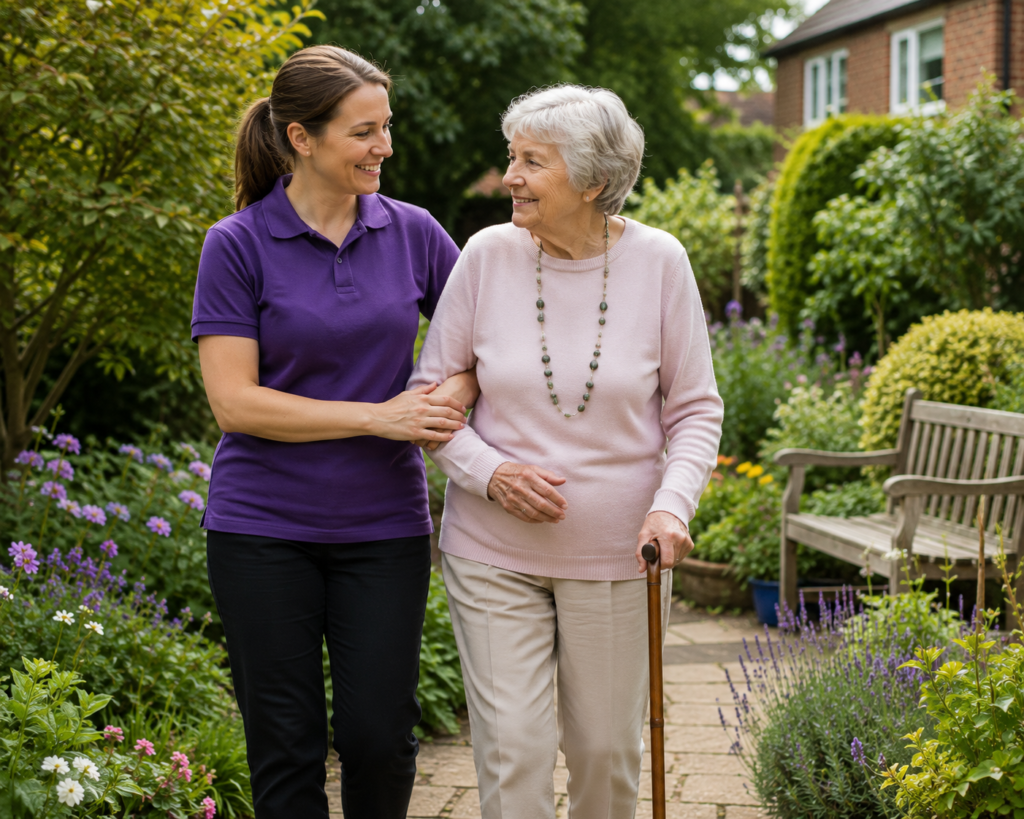 Home at Peace carer with elderly client receiving personalised care