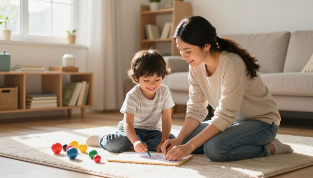 Child receiving in-home mental health services with caregiver Child receiving in-home mental health services with caregiver