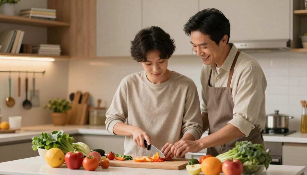 Individual practising meal preparation with tailored support